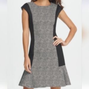 NWT DKNY ABOVE THE KNEE  FIT+FLARE Chic Black and Gray Dress